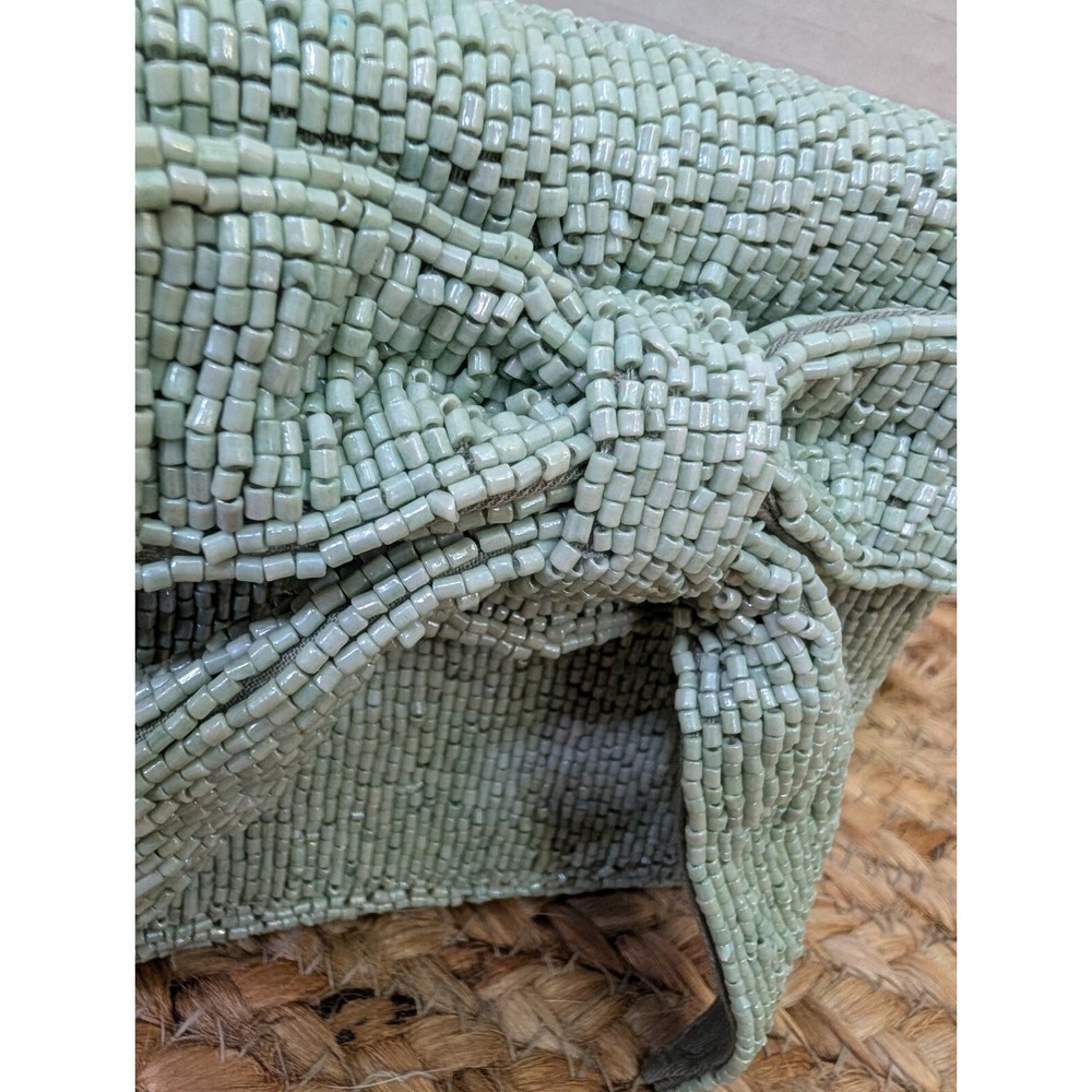 Anthropologie Aquamarine Glass Beaded Bow‎ Detail Wristlet & Crossbody Strap - Picture 4 of 9